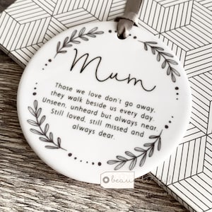Personalised Memorial In loving Memory Monochrome wreath Christmas Ceramic Round Decoration Ornament Keepsake