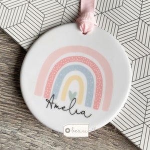 Personalised Name Rainbow Ceramic Round Decoration Ornament Keepsake