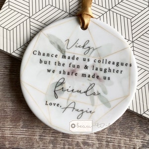 Personalised Chance made us colleagues Floral design...Round Ceramic ... - Keepsake Decoration - Workmates Friendship Gift - Friends