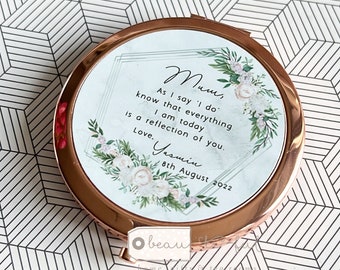 Personalised Mother of Bride Groom As I say ‘I do’ from Bride Groom Quote Floral Rose Gold  Silver Compact Mirror Wedding Gift