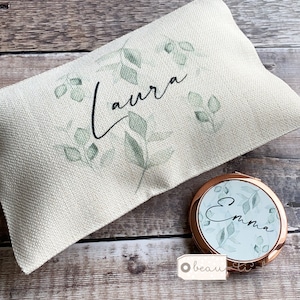 Personalised Name and Initial.. Botanical Greenery Design Linen Style Make up Bag Birthday Gift for Mum Friends Sister Aunt