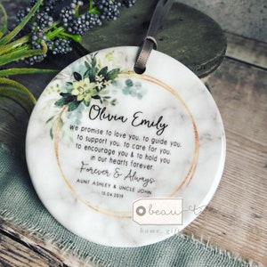 Personalised Godparents Godmother Godfather Promise to Godchild Christening Baptism Quote Foliage Ceramic or Acrylic Round Ornament Keepsake