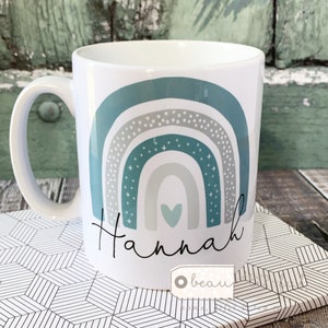 Personalised Name ... pastel Teal Grey rainbow Quote Mug - Coffee Mug - Gift Mug  - Cup