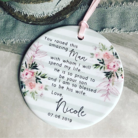 Personalised Mother of Bride Groom Thank you Quote Greenery Ceramic Round Decoration Ornament Wedding Keepsake Personalized Ornament OR45