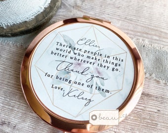 Personalised There are people in this world Thank you Friend Quote Floral Greenery Rose Gold Compact Mirror Wedding Gift