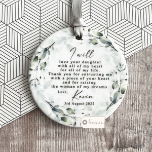 Personalised Mother of Groom Bride Thank you from Bride Groom Quote Greenery Foliage Ceramic Round Decoration Ornament Wedding Keepsake