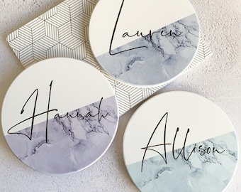 Personalised Name Marble style Ceramic Round Coaster