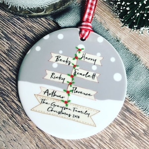 Personalised Family Christmas Signpost ....Ceramic Round... Christmas Gift - Tree Decoration - Ornament