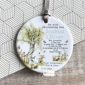 Personalised Godparents Godmother Godfather Promise to Godchild Christening Baptism Quote woodland animals Ceramic Ornament Keepsake