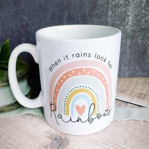 Personalised When it rains look for rainbows ... pastel rainbow Quote Mug - Coffee Mug - Gift Mug  - Cup