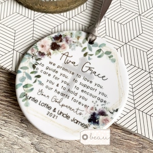 Personalised Godparents Godmother Godfather Promise to Godchild Christening Baptism Quote Floral Ceramic Ornament Keepsake
