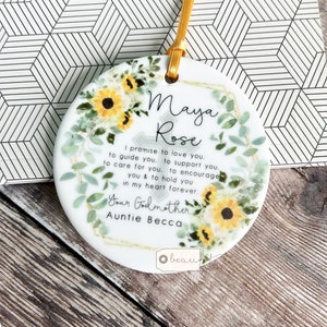 Personalised Godparents Godmother Godfather Promise to Godchild Christening Baptism Quote Floral Ceramic Ornament Keepsake
