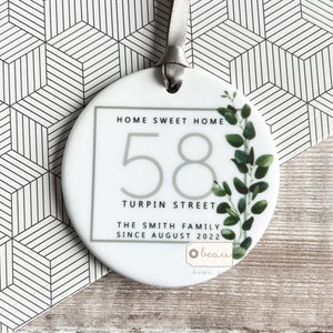 Personalised Home Sweet Home New Home address Eucalyptus Foliage Ceramic Round Decoration Ornament Keepsake
