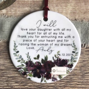 Personalised Mother of Groom Bride Thank you from Bride Groom Quote Burgundy Floral Ceramic Round Decoration Ornament Wedding Keepsake