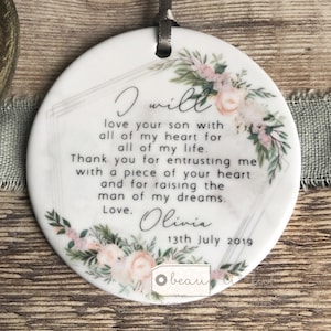 Personalised Mother of Groom Bride Thank you from Bride Groom Floral Ceramic or Acrylic Round Decoration Ornament Wedding gift Keepsake