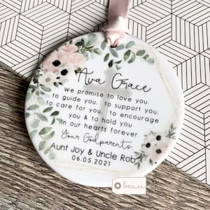 Personalised Godparents Godmother Godfather Promise to Godchild Christening Baptism Quote Floral Ceramic Ornament Keepsake
