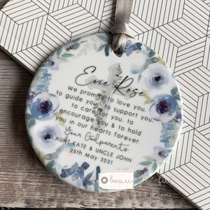 Personalised Godparents Godmother Godfather Promise to Godchild Christening Baptism Quote Floral Ceramic Ornament Keepsake