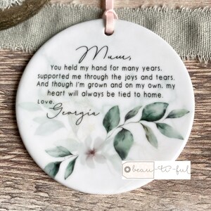 Personalised Mum You held my hand Quote Floral Ceramic Round Decoration Ornament Mother of Bride Wedding Keepsake