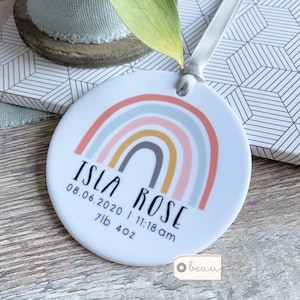 Personalised New Baby Girl Boy Rainbow Decoration....Round Ceramic ornament  ... - Keepsake Decoration - Ornament