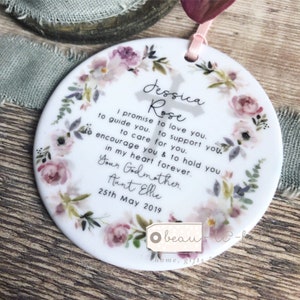 Personalised Godparents Godmother Godfather Promise to Godchild Goddaughter Christening Baptism gift Ceramic or Acrylic Ornament Keepsake