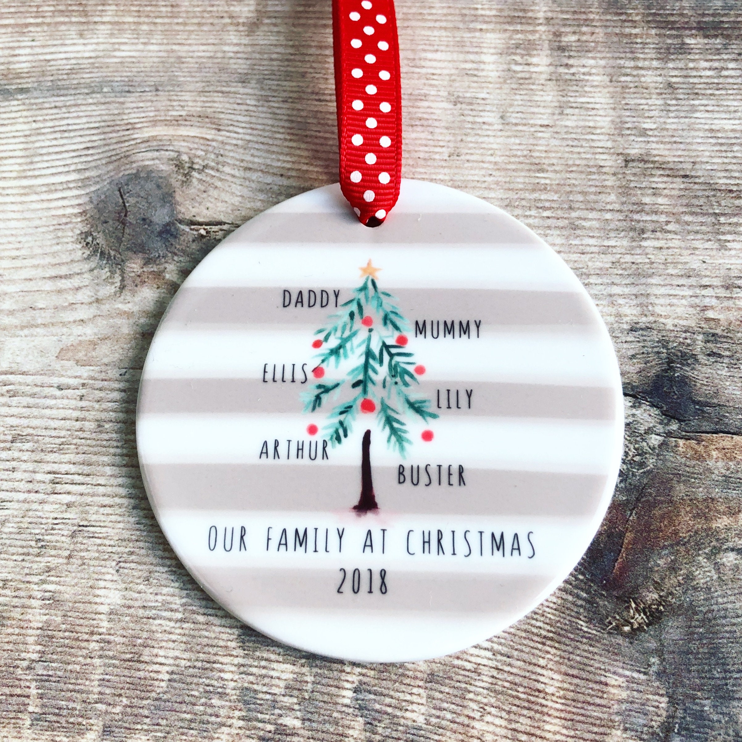 Personalised Family Christmas Tree Decoration.Round Etsy
