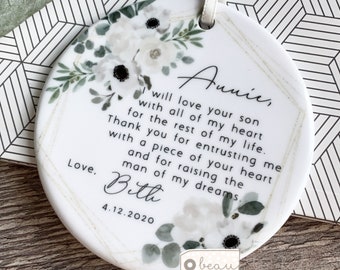 Personalised Mother of Groom Bride Thank you from Bride Groom Quote Floral Ceramic Round Decoration Ornament Wedding Keepsake