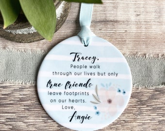 Personalised People walk through our lives.. Pastel Blue stripe Ceramic .. - Keepsake Decoration - Workmates Friendship Gift - Friends