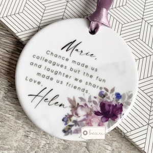 Personalised Chance made us colleagues Floral....Round Ceramic ... - Keepsake Decoration - Workmates Friendship Gift - Friends