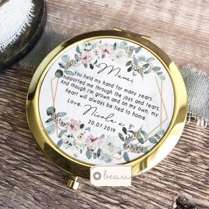 Personalised Mother of Bride Groom Mum you held my hand Quote Floral Rose Gold Compact Mirror Wedding Keepsake