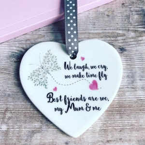 We laugh, we cry we make time fly ... Quote Ceramic Heart with Heart and Butterfly Detail  - Decoration - Keepsake - Inspirational Quote