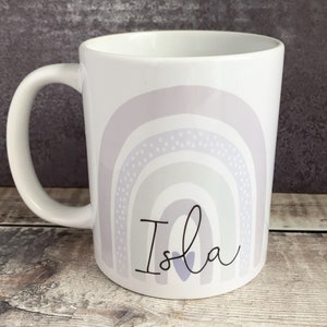 Personalised Name Pastel Lilacs Rainbow Design Home Ceramic Mug Friend Gift Child Gift