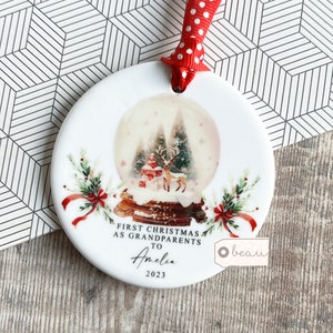 Personalised First Christmas As Grandparents Grandma Nana Grandpa Foliage Snow globe design Ceramic or Acrylic Decoration Ornament Keepsake