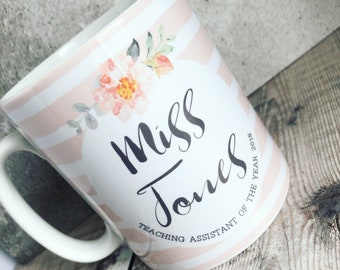 Personalisierte rosa Streifen Lehre Assistent Tasse Tasse - Lehrer Geschenk