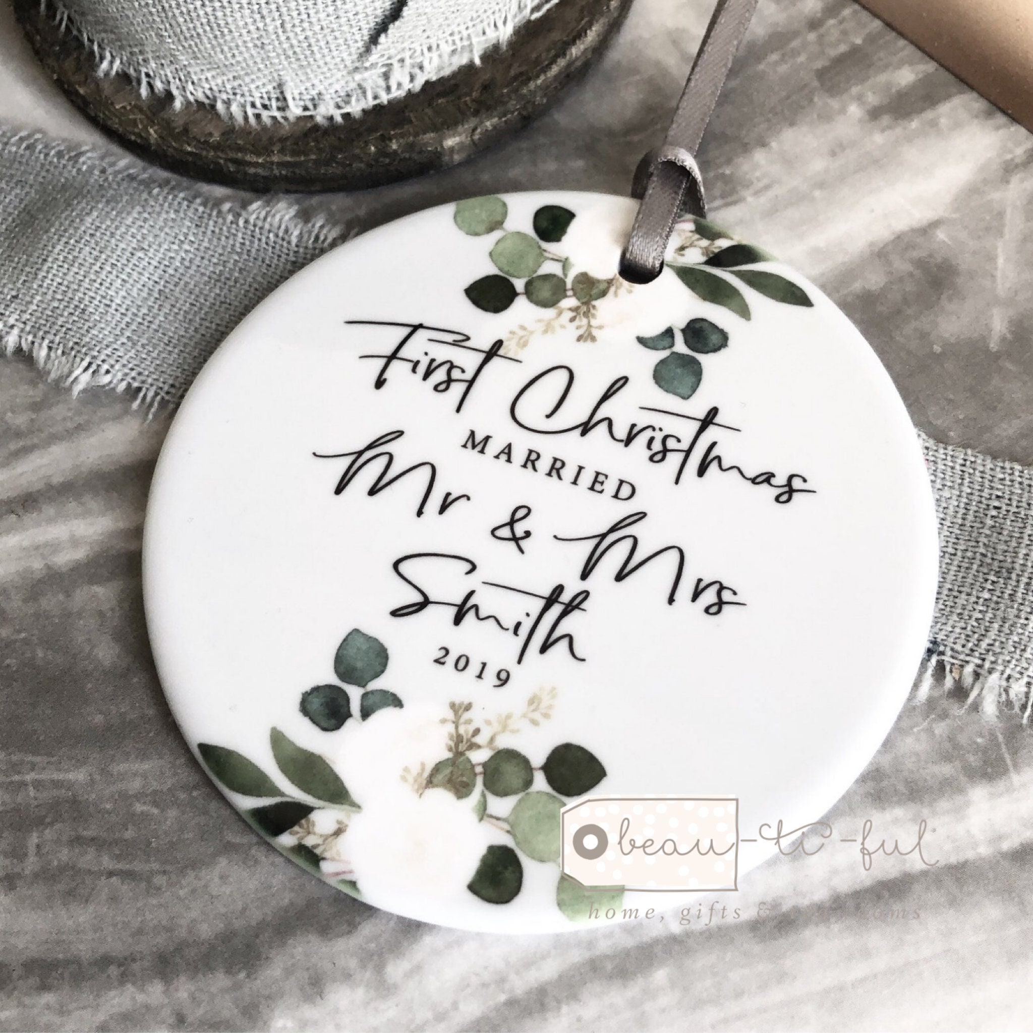 Personalised First Christmas Married Mr Mrs Wedding Ornament