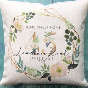 Personalised Home Sweet Home Floral Design New Home Quote Linen Style Cushion cover