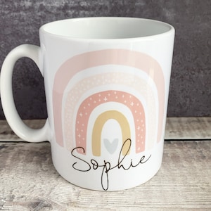 Personalised Name Pastel Multicolour Rainbow Design Home Ceramic Mug Friend Gift Child Gift