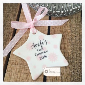 Personalised Baby Girl First Christmas Ceramic Star with Snowflake Detail - Christmas Gift - New Baby Gift - Keepsake