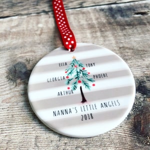 Personalised Family Grandchildren Christmas Tree Decoration ....Round Ceramic ... Christmas Gift  - Ornament