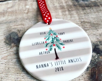 Personalised Family Grandchildren Christmas Tree Decoration ....Round Ceramic ... Christmas Gift  - Ornament