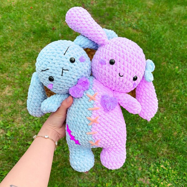 Modèle au crochet - Peluche à deux têtes, lapin, ours, halloween, kawaii, mignon, fait main, peluche