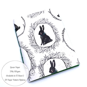 Cuaderno de viaje con conejos: papel verde, 12 tamaños, 34 opciones de patrones