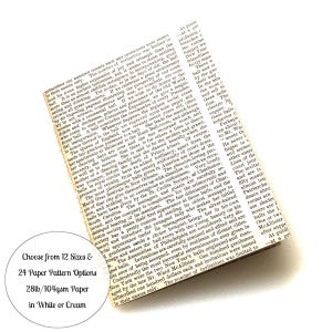 May include: Close-up of a vintage, cream-colored paper with text about a ball. The text reads "Choose from 12 Sizes & 24 Paper Pattern Options 28lb/104gsm Paper in White or Cream".