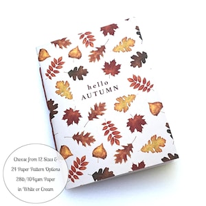 Hello Autumn Travelers Notebook Insert in Passport, B7, Pocket, A6, Personal, Weeks, B6 Slim, Standard, B6, Cahier, A5 or Half Sheet Size, White or Cream 28lb 104gsm Paper, 24 Paper Pattern Options, Fall Aesthetic, Burgundy Red, Gold and Brown