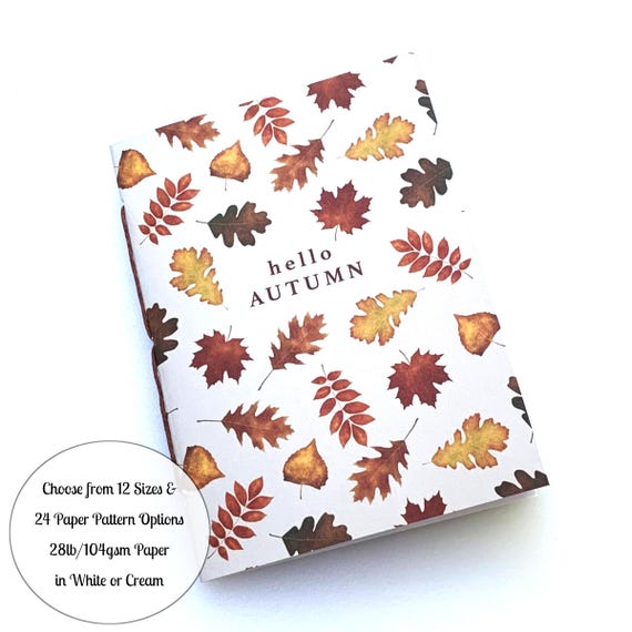 Hello Autumn Notebook, Leaf Pattern Cover, Hand Stitched TN Insert