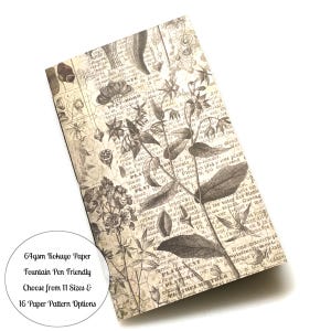 Botanical Notebook with Fountain Pen Friendly Paper, 11 Sizes and 16 Paper Pattern Options including French Ruled & Calligraphy Practice