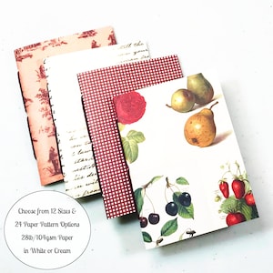 Vintage Style Travelers Notebook Inserts in Passport, Pocket, A6, Personal, B6 Slim, Standard, B6, Cahier or A5 Size, White or Cream Paper