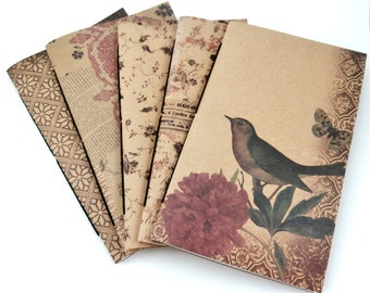 Vintage Style Set of Travelers Notebook Inserts in A6, Personal, B6 Slim, Standard, B6, Cahier or A5 Size