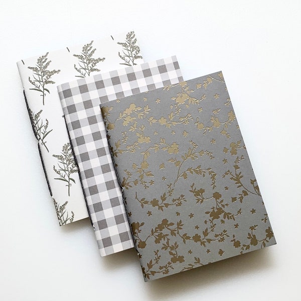 Gray Botanical Travelers Notebook Insert Set in Passport, B7, Pocket, A6, Personal, Weeks, B6 Slim, Standard, B6, Cahier and A5 Size