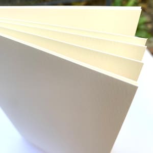 May include: A stack of blank ivory cardstock paper. The paper is smooth and has a subtle texture.