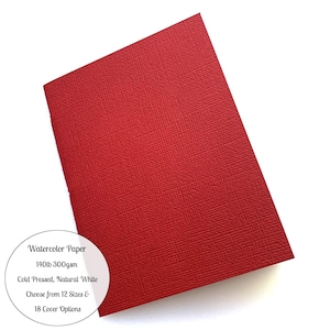 May include: A sheet of red watercolor paper, 140lb 300gsm, cold pressed, natural white. Choose from 12 sizes and 18 cover options.